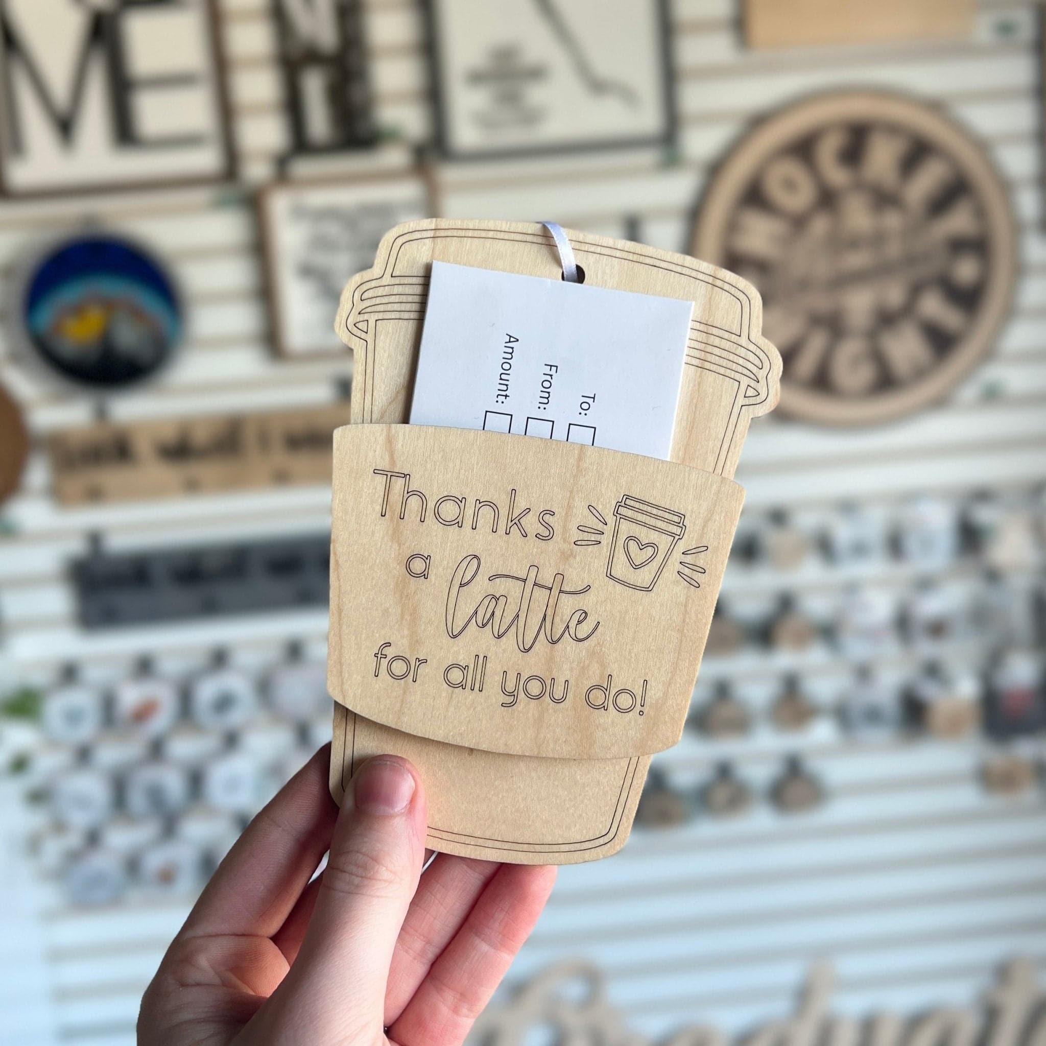 Thanks a Latte / Thank You For Helping Me Grow Wood Gift Card Holders - Sticks & Doodles