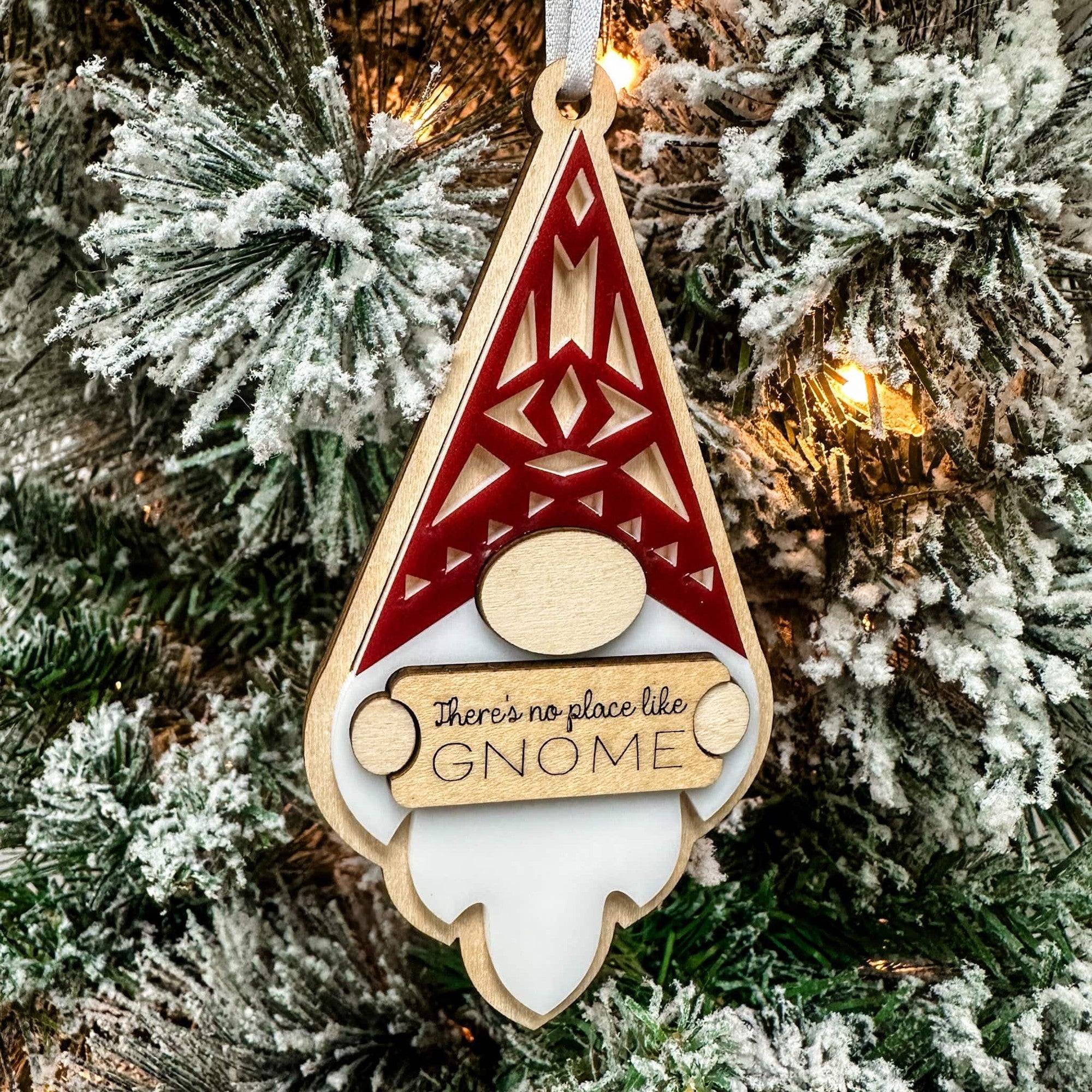 There's No Place Like Gnome 3D Wood & Acrylic Ornament - Sticks & Doodles