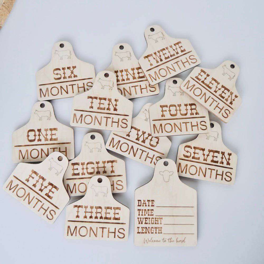 Welcome to the Herd Cattle Tag Birth Announcement / Monthly Milestones - Sticks & Doodles