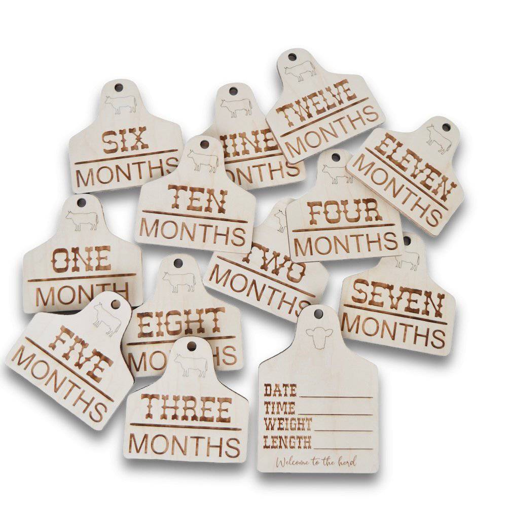 Welcome to the Herd Cattle Tag Birth Announcement / Monthly Milestones - Sticks & Doodles