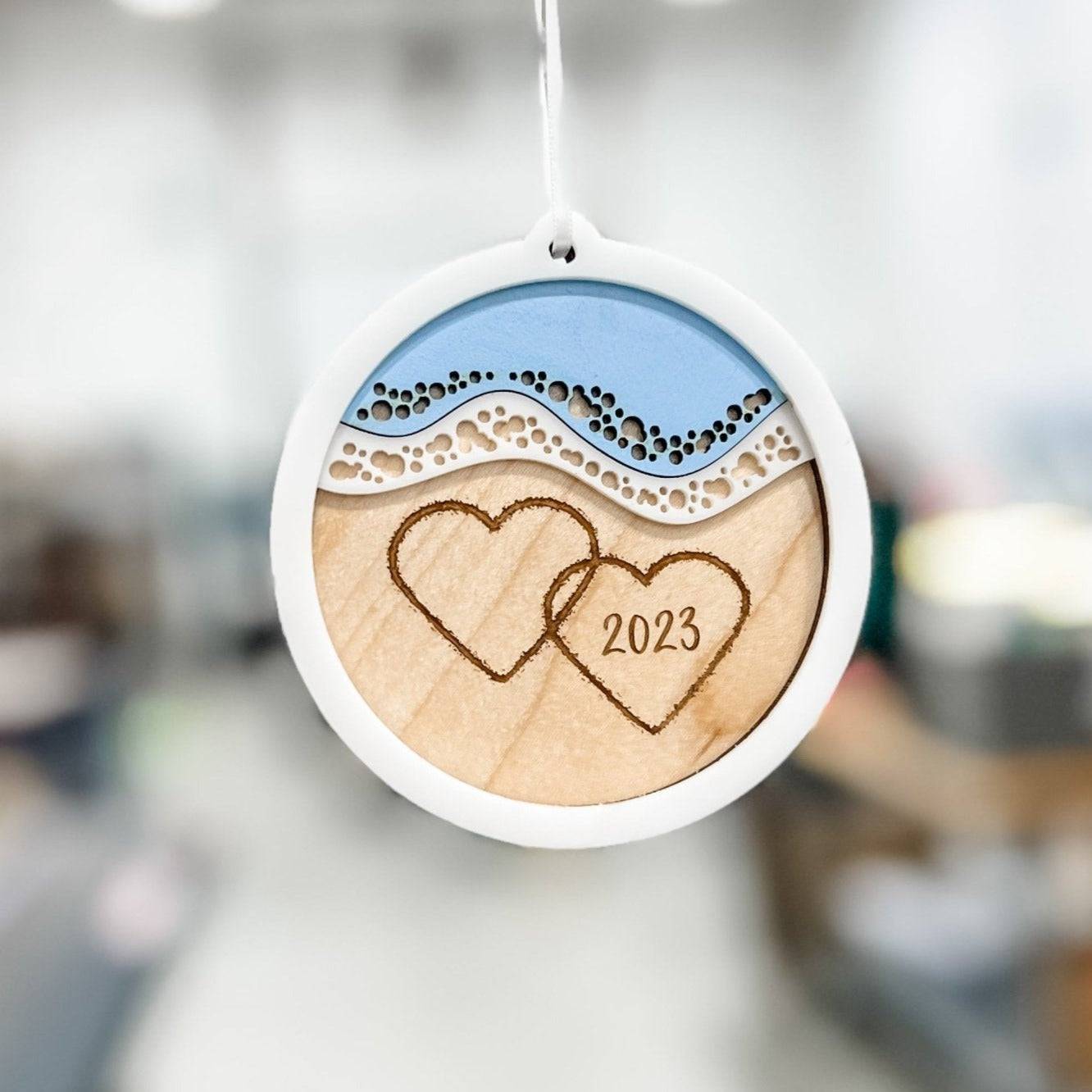 Writing in the Sand Personalized 3D Wood & Acrylic Ornament - Sticks & Doodles